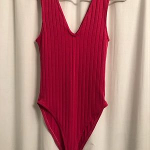Zara Ribbed Hot Pink Tank Bodysuit - Small